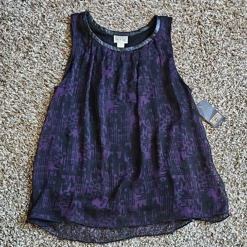 NWT Converse One Star Purple And Black Semi Sheer Sleevless Shirt Size Small